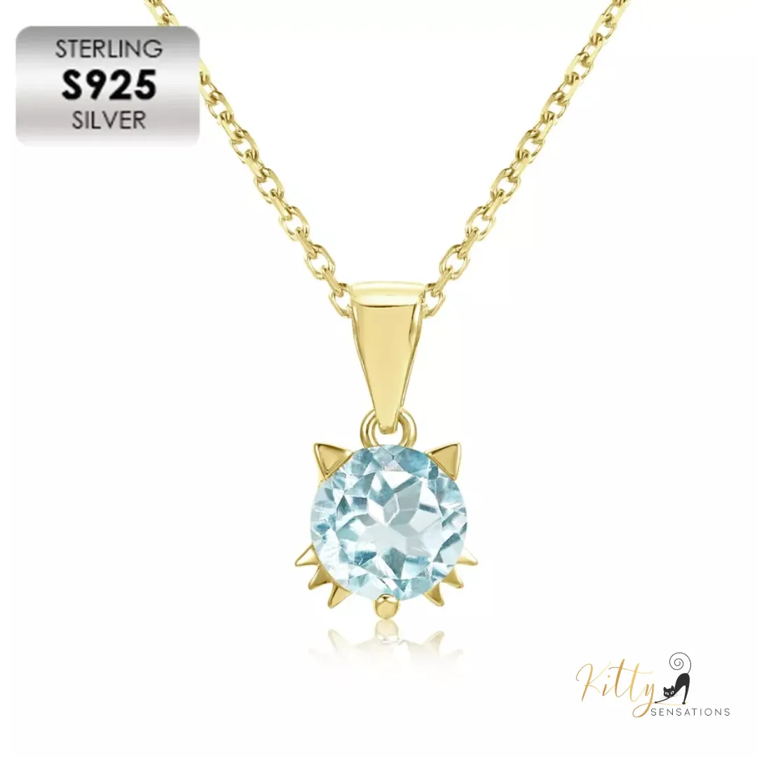 Natural Topaz Cat Necklace in Solid 925 Sterling Silver (Plated: 18K Gold, or 18K White Gold, or 18K Rose Gold)