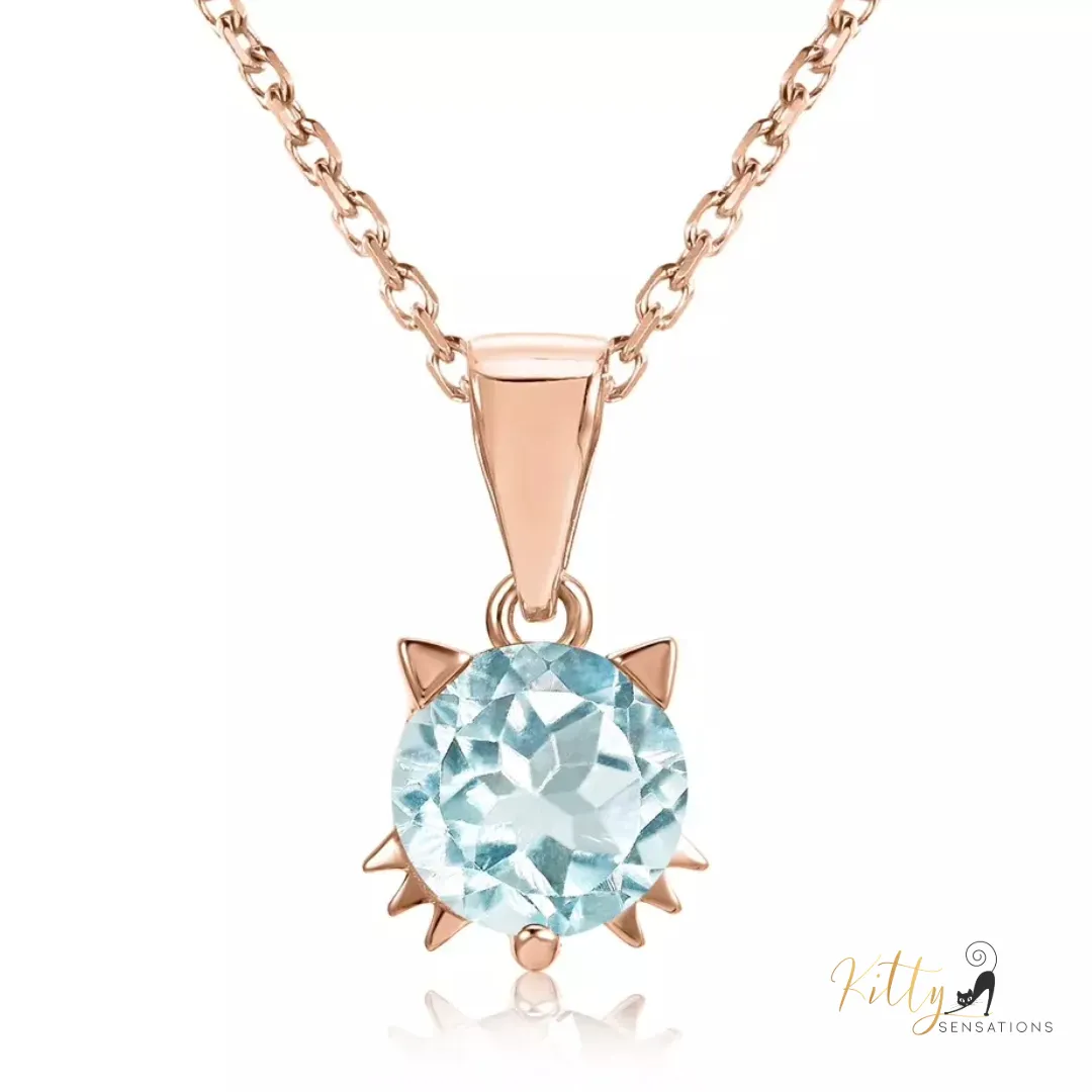 Natural Topaz Cat Necklace in Solid 925 Sterling Silver (Plated: 18K Gold, or 18K White Gold, or 18K Rose Gold)