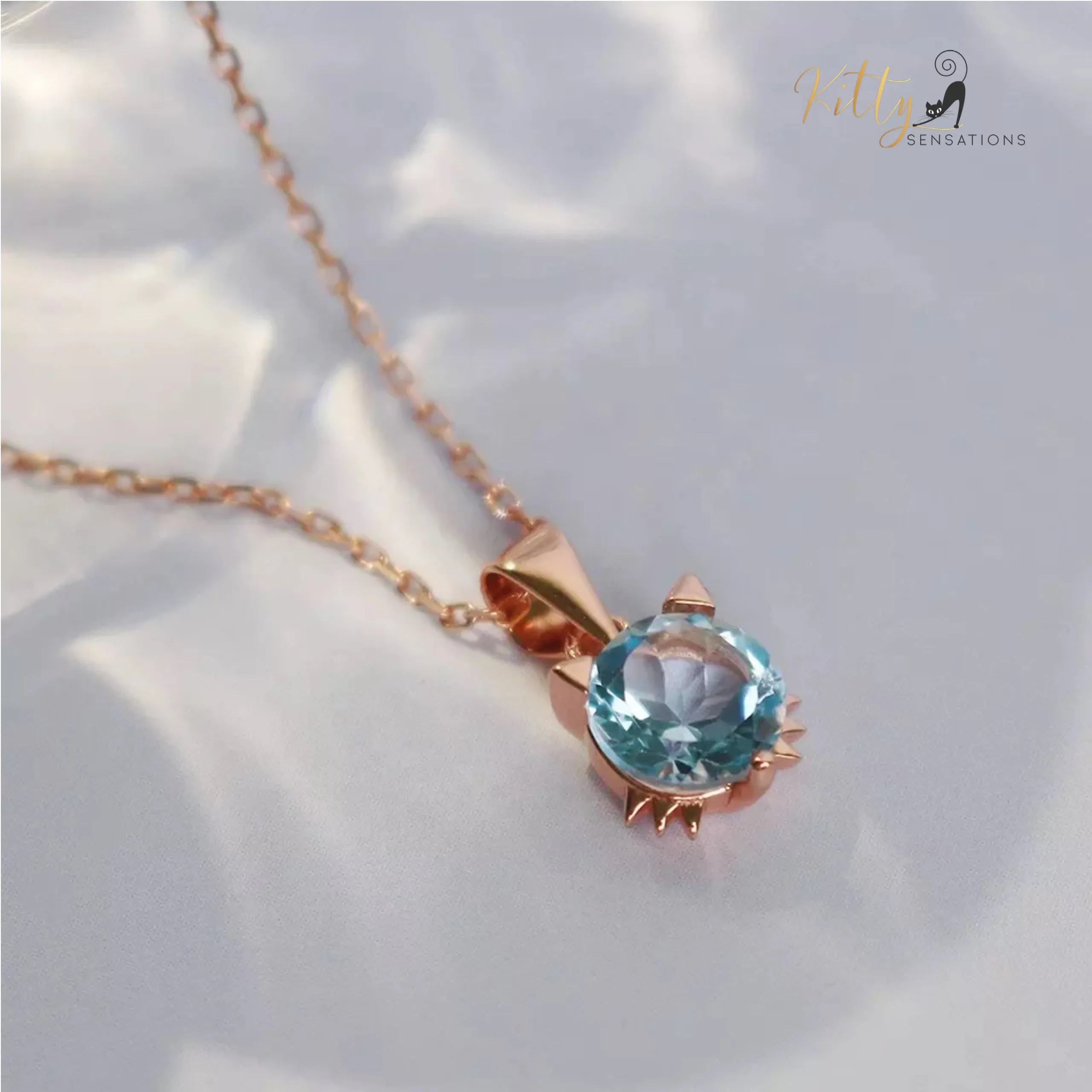 Natural Topaz Cat Necklace in Solid 925 Sterling Silver (Plated: 18K Gold, or 18K White Gold, or 18K Rose Gold)