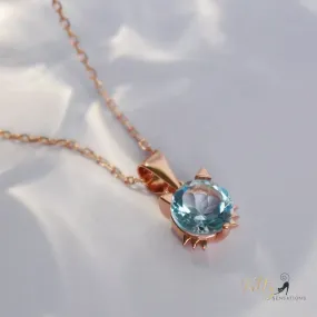 Natural Topaz Cat Necklace in Solid 925 Sterling Silver (Plated: 18K Gold, or 18K White Gold, or 18K Rose Gold)