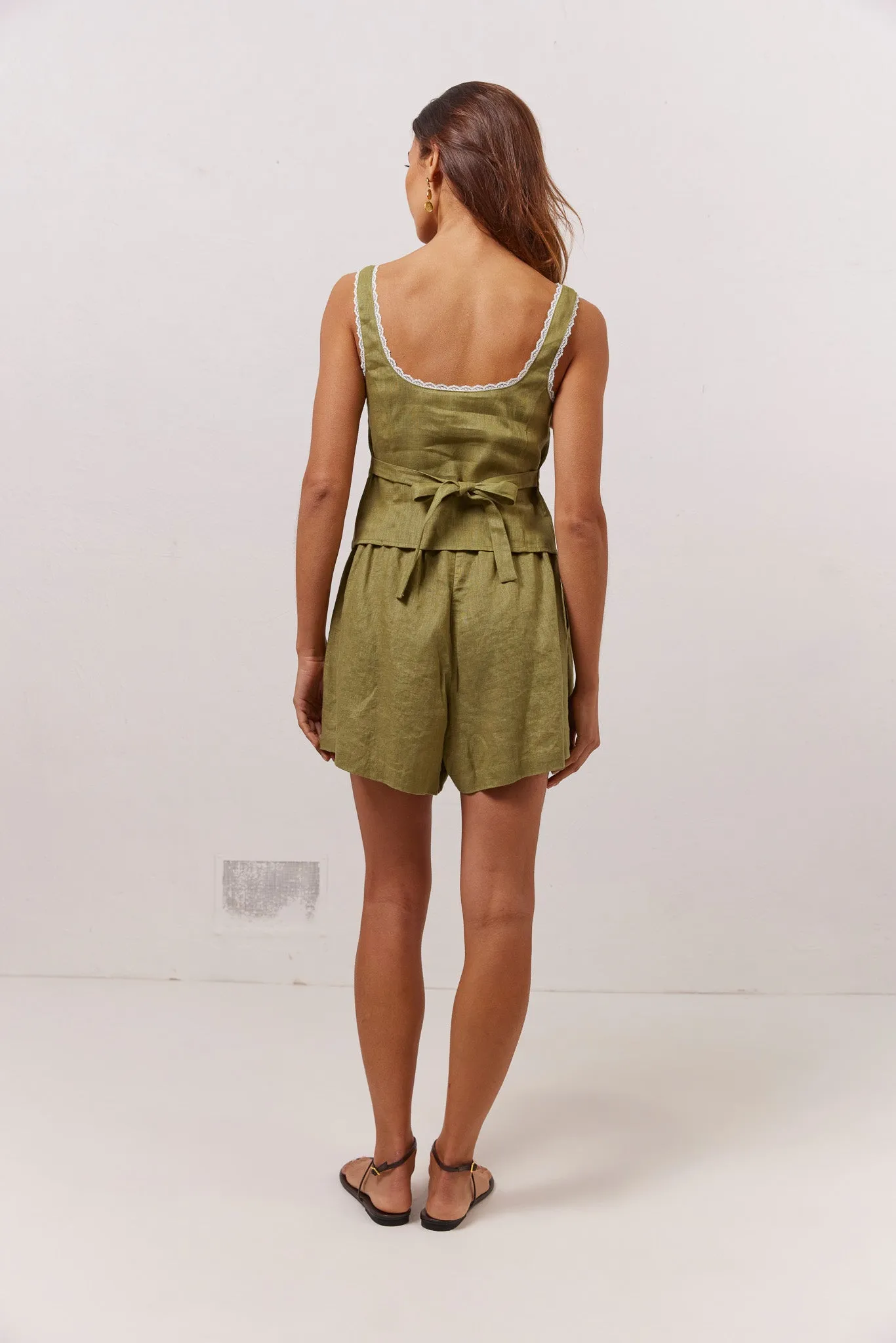 Nettie Linen Shorts Olive