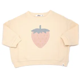 oh baby! Cotton Terry Slouch Boxy Sweatshirt - Strawberry Applique - Natural