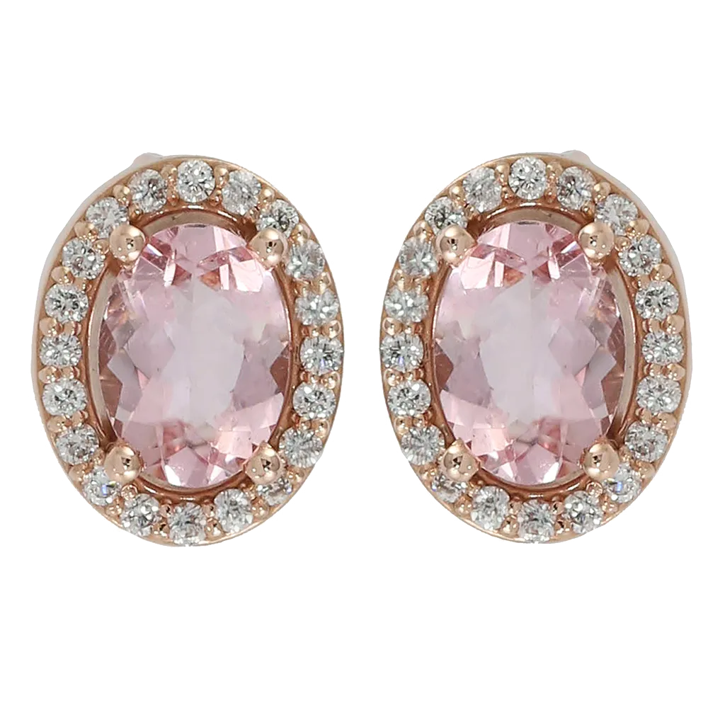 Oval Morganite & Diamond Halo Stud Earrings