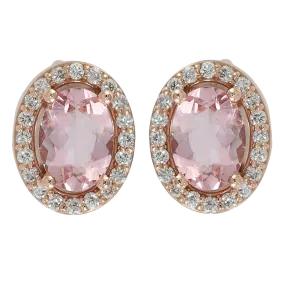 Oval Morganite & Diamond Halo Stud Earrings