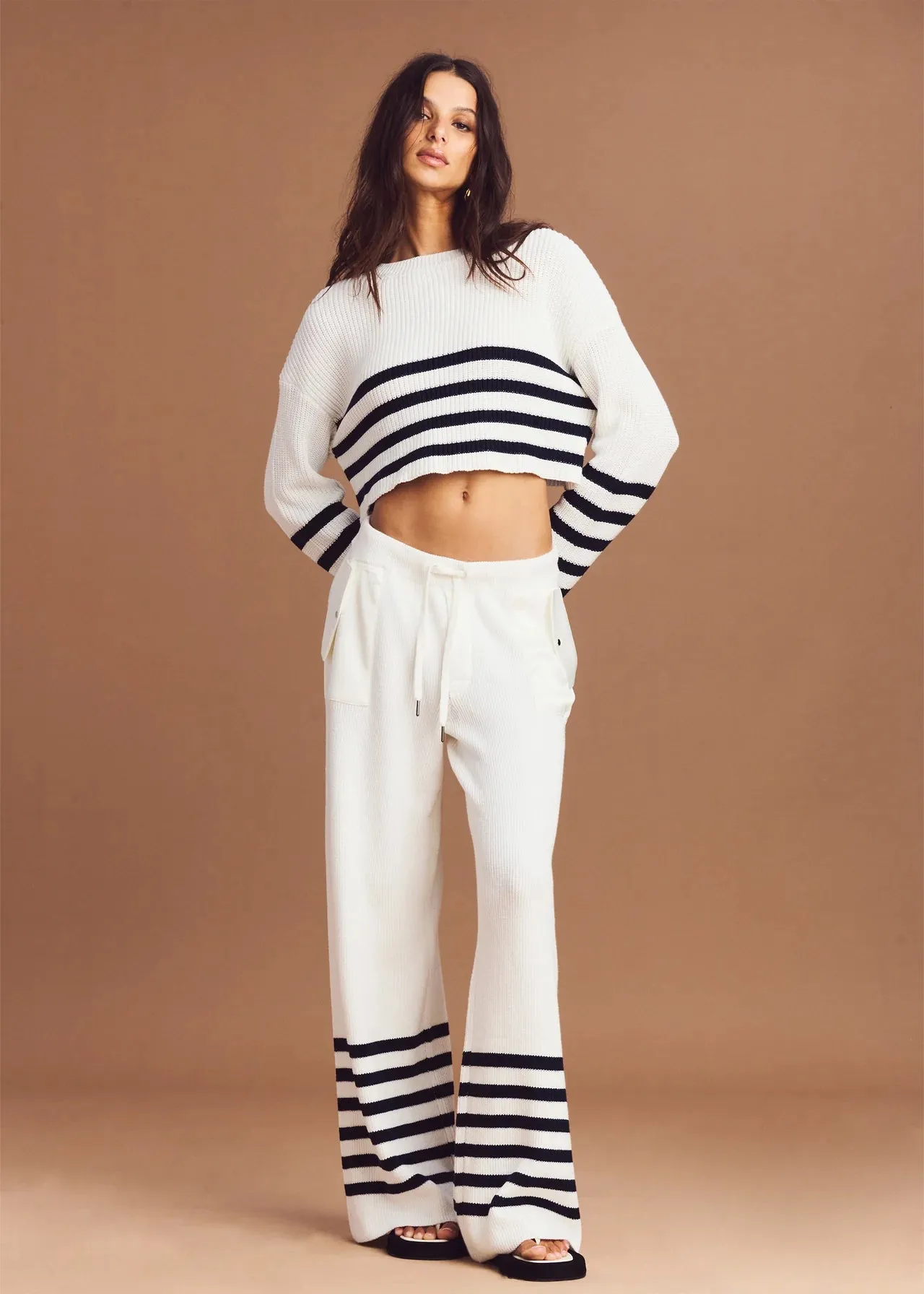 Poe Knit Pant | White/Navy