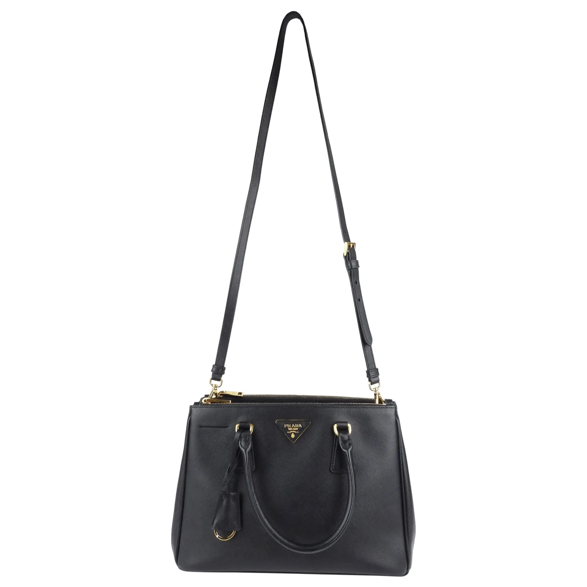 Prada Black Saffiano Leather Galleria Double Zip Two-Way Tote Bag