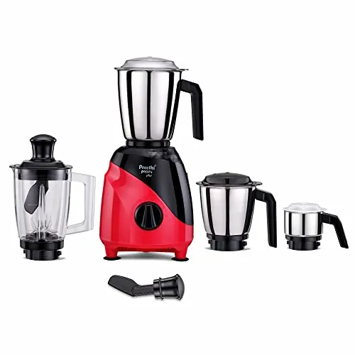 Preethi Peppy Plus MG-246 Mixer Grinder, 750 watt, Red-Black, 4 Jars