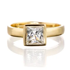 Princess Cut White Sapphire Bezel Solitaire Engagement Ring