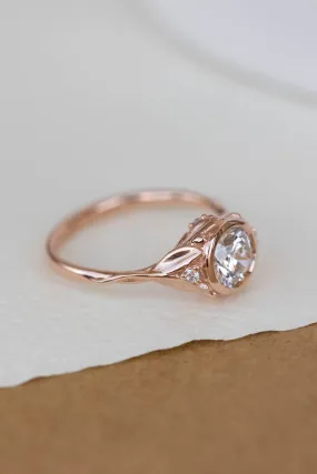 READY TO SHIP: Roma ring in 14K rose gold, round lab grown diamond 6.5 mm, diamonds, RING SIZE 7 US