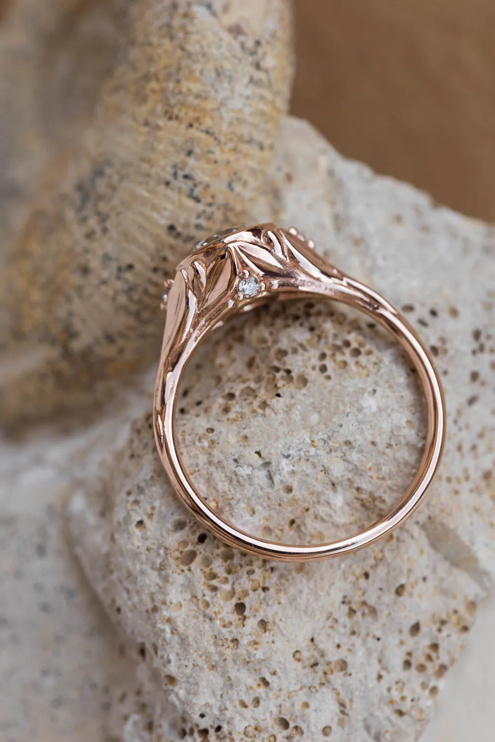 READY TO SHIP: Roma ring in 14K rose gold, round lab grown diamond 6.5 mm, diamonds, RING SIZE 7 US