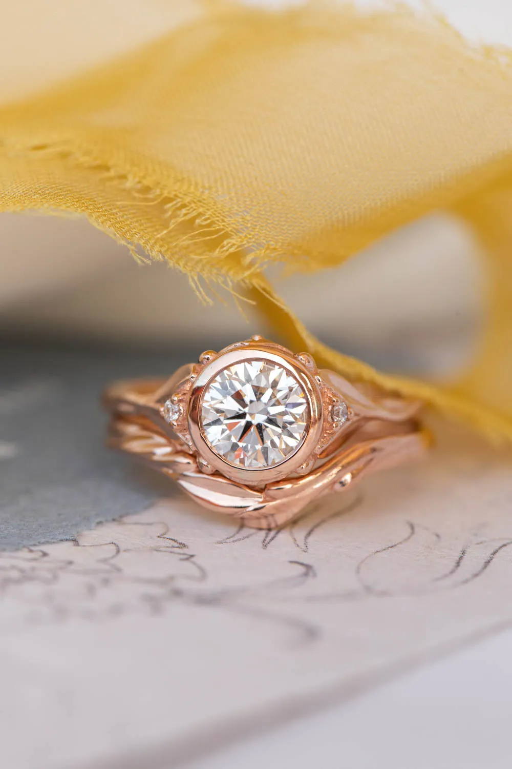 READY TO SHIP: Roma ring in 14K rose gold, round lab grown diamond 6.5 mm, diamonds, RING SIZE 7 US