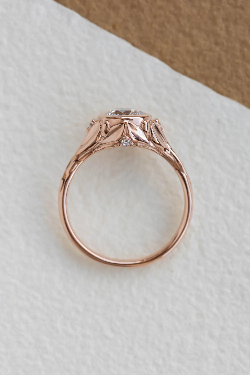 READY TO SHIP: Roma ring in 14K rose gold, round lab grown diamond 6.5 mm, diamonds, RING SIZE 7 US