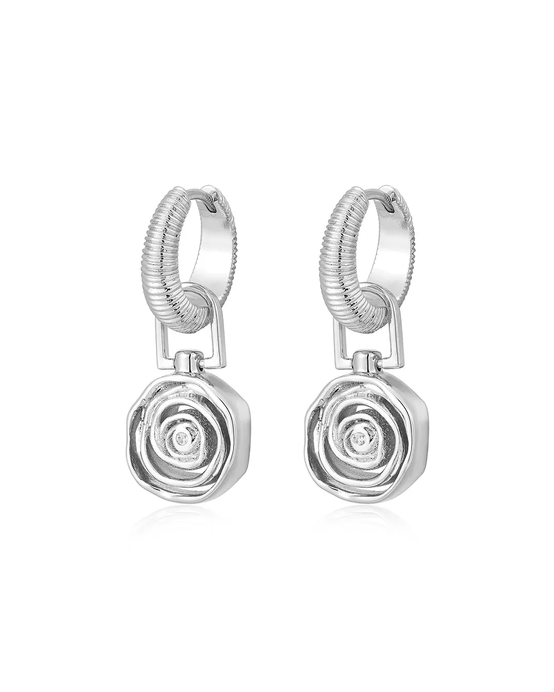 Rosette Coil Charm Hoops- Silver