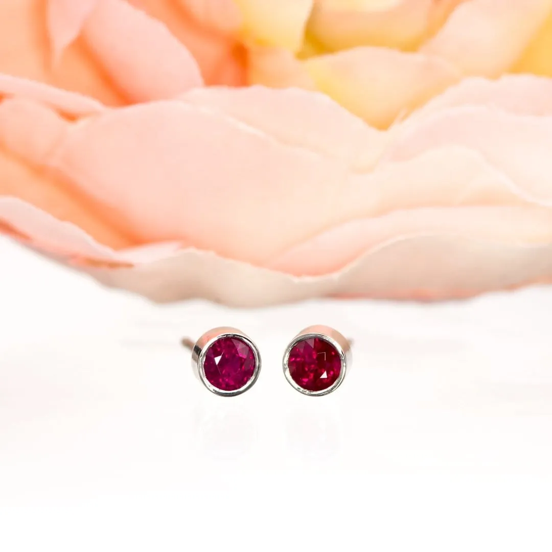 Ruby Bezel Set Stud Earrings