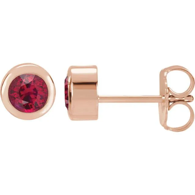 Ruby Bezel Set Stud Earrings