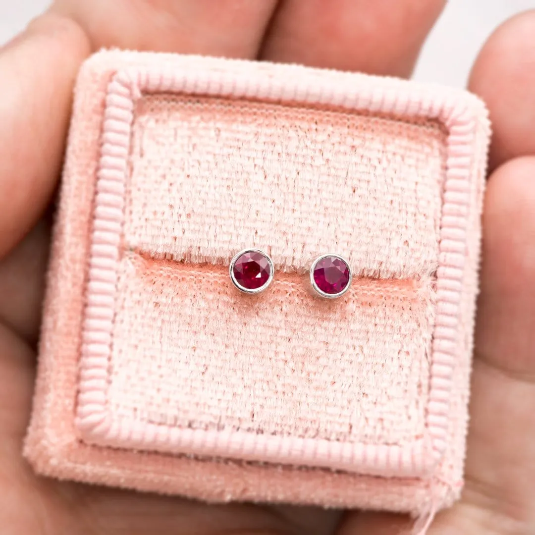 Ruby Bezel Set Stud Earrings