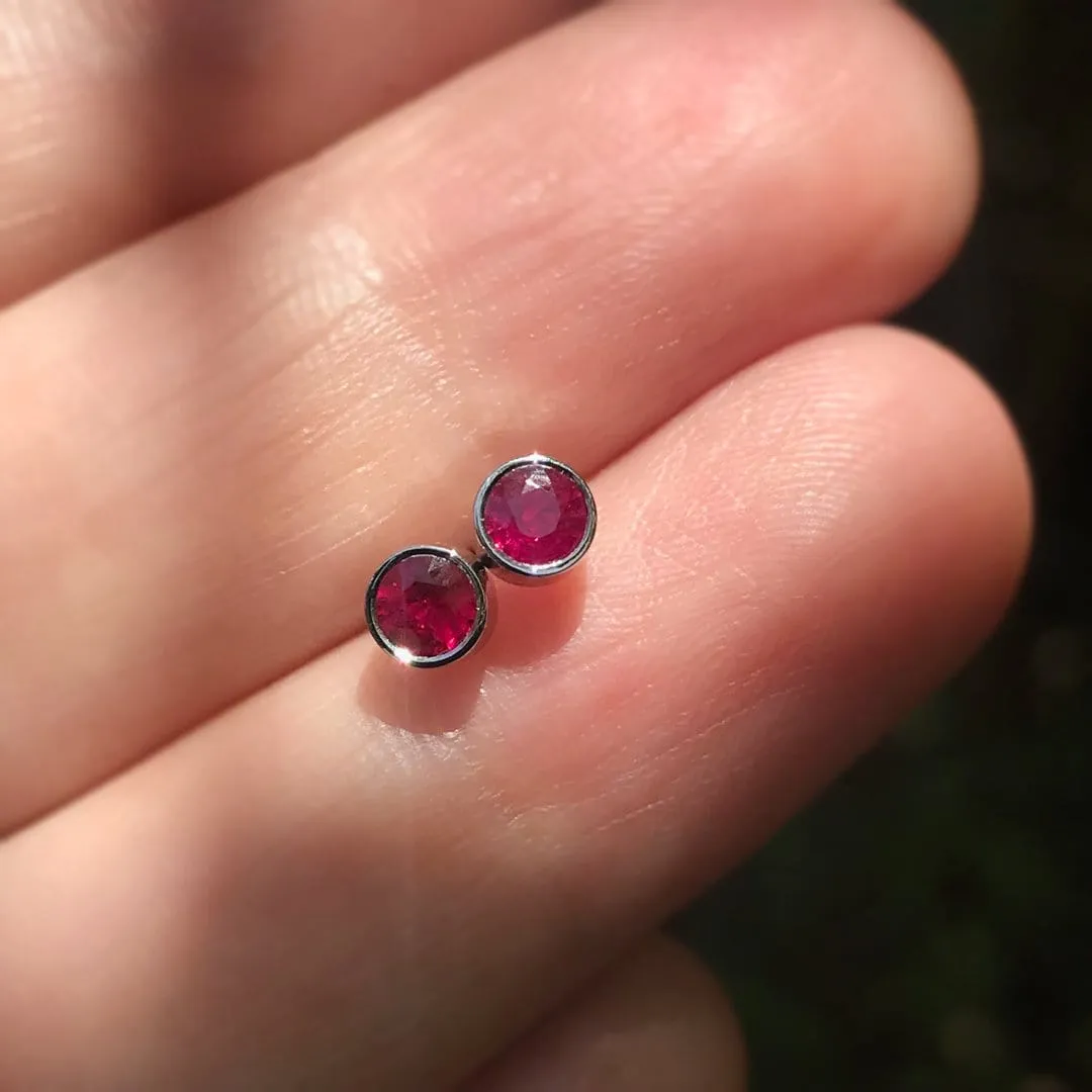 Ruby Bezel Set Stud Earrings