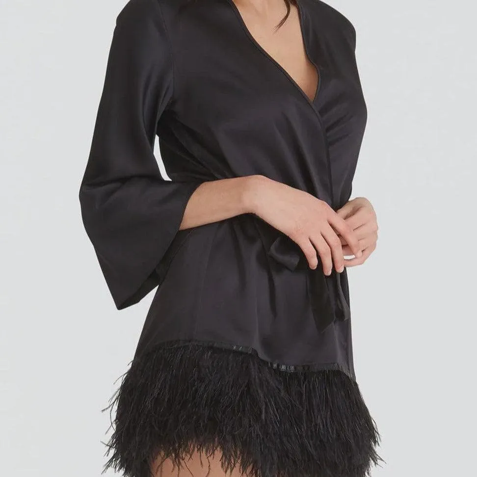 Rya Collection Swan Cover-Up with Ostrich Feathers in Black 394