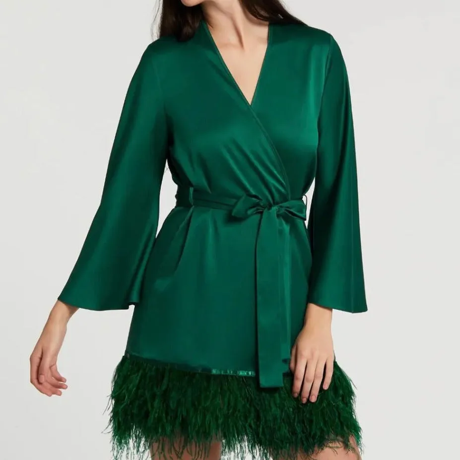 Rya Collection Swan Cover-Up with Ostrich Feathers in Emerald 394”