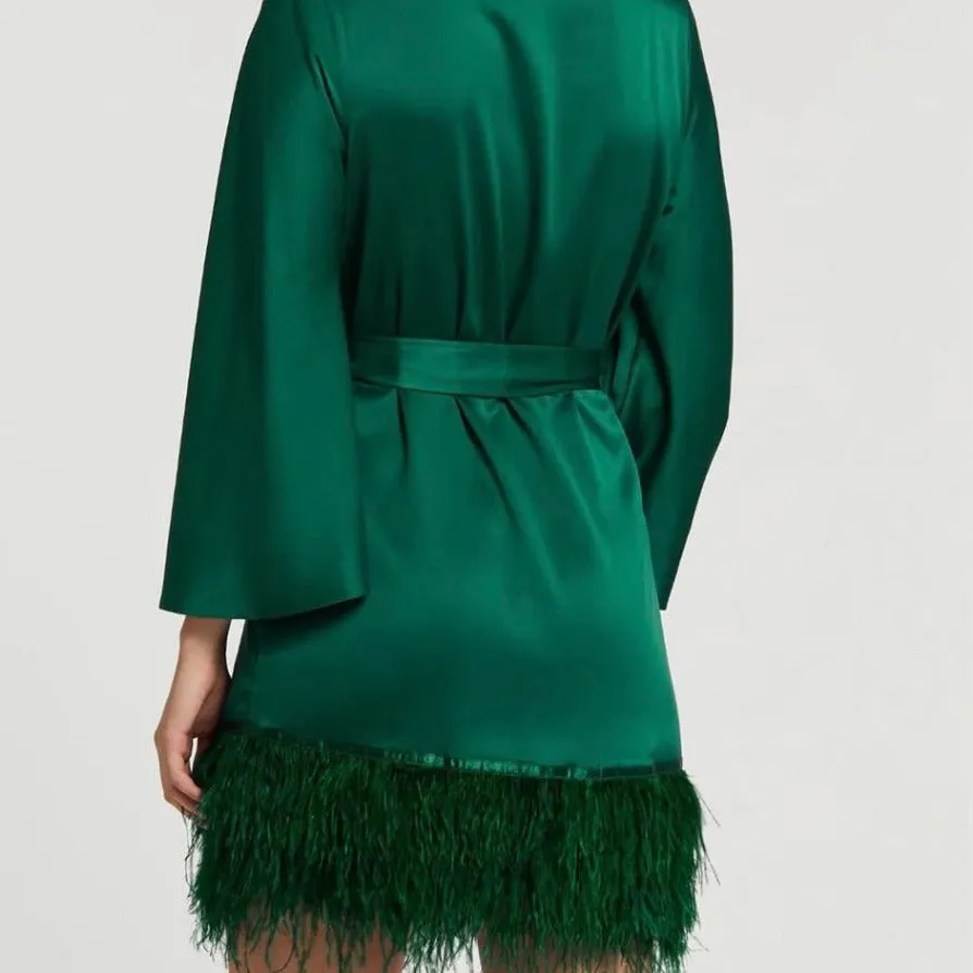 Rya Collection Swan Cover-Up with Ostrich Feathers in Emerald 394”