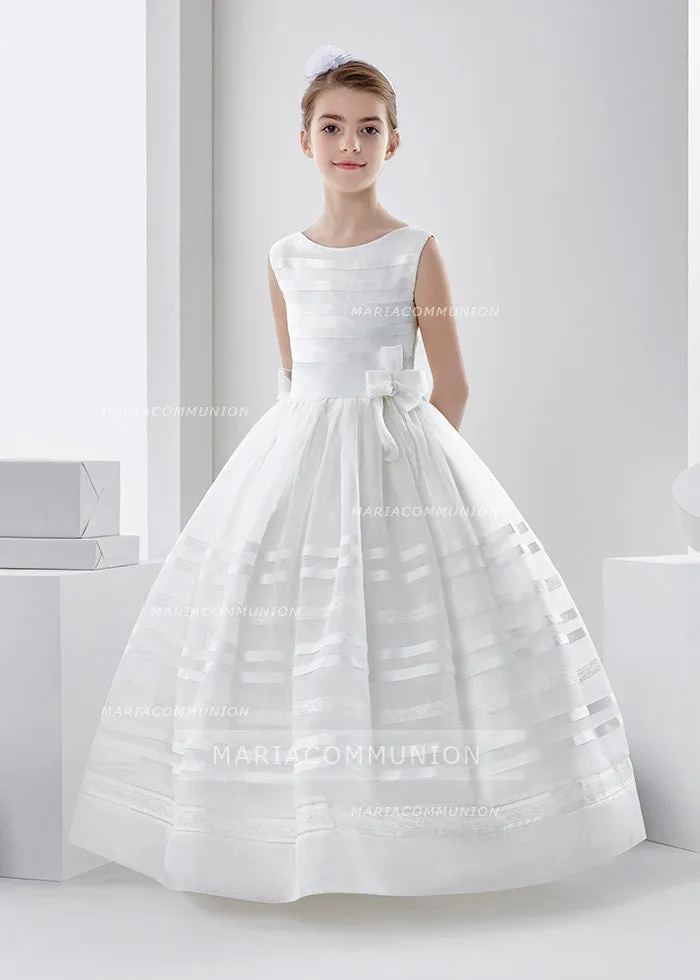 Scoop Neck Ball Gown Organza First Communion Dress with Bow