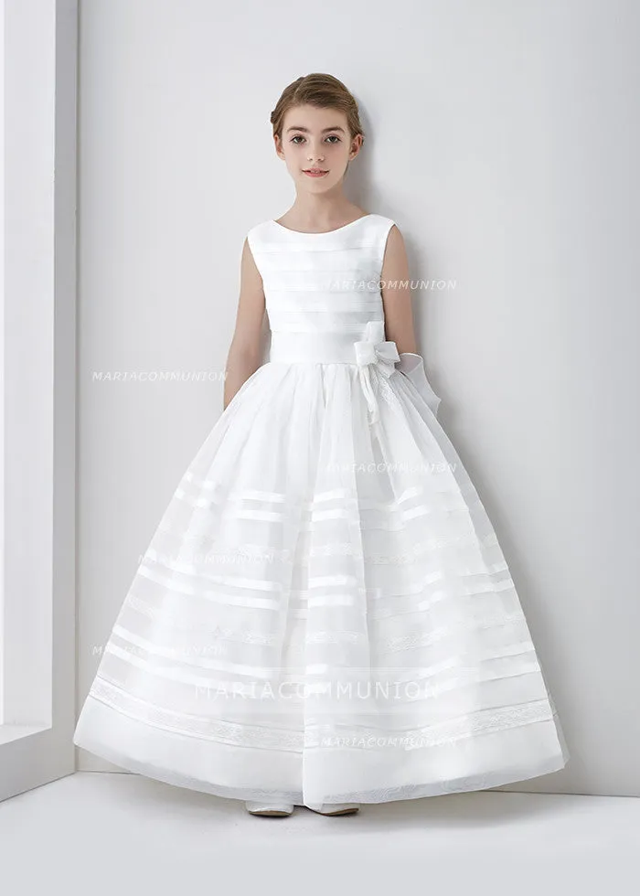 Scoop Neck Ball Gown Organza First Communion Dress with Bow