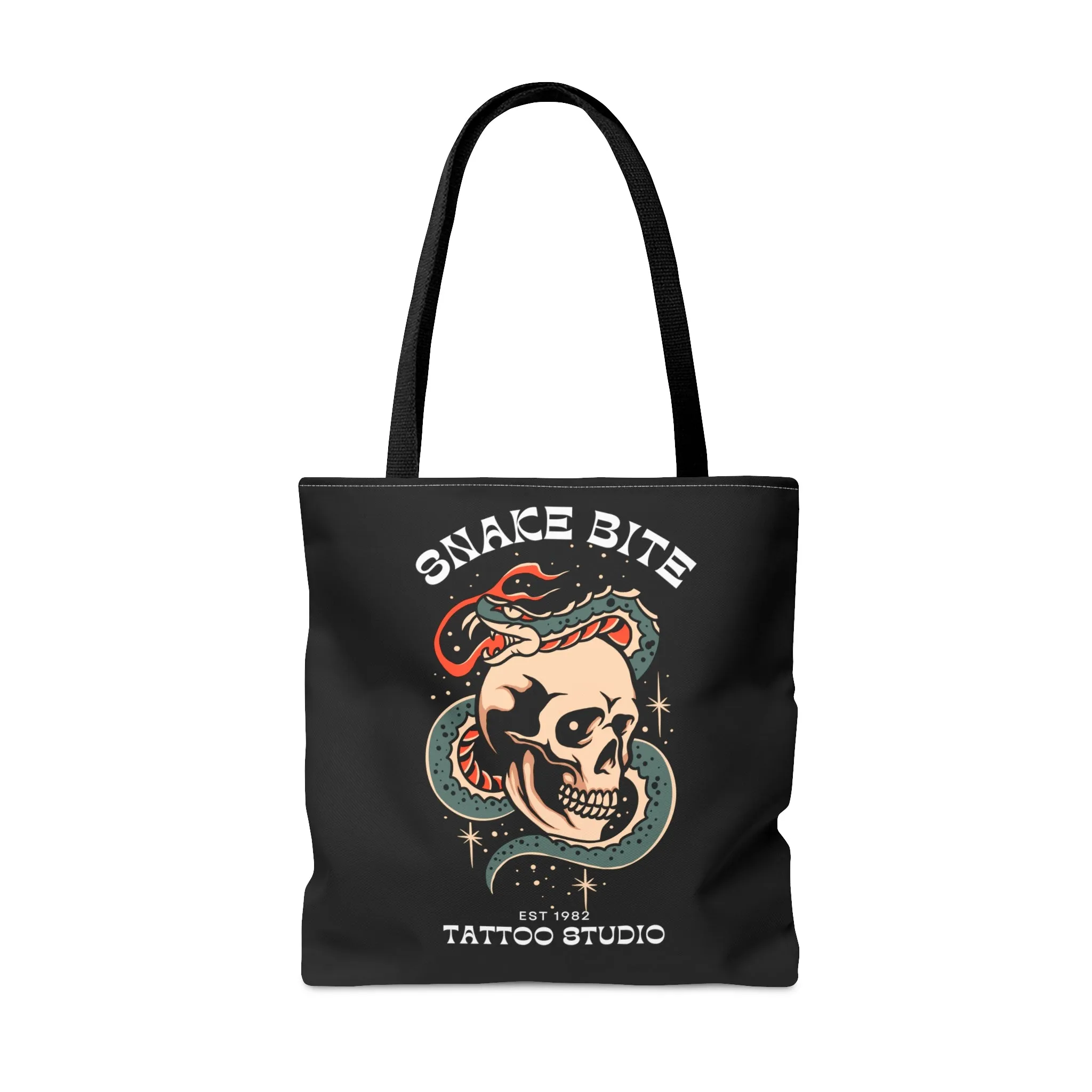 Snake Bite Tattoo Studio Black Tote Bag