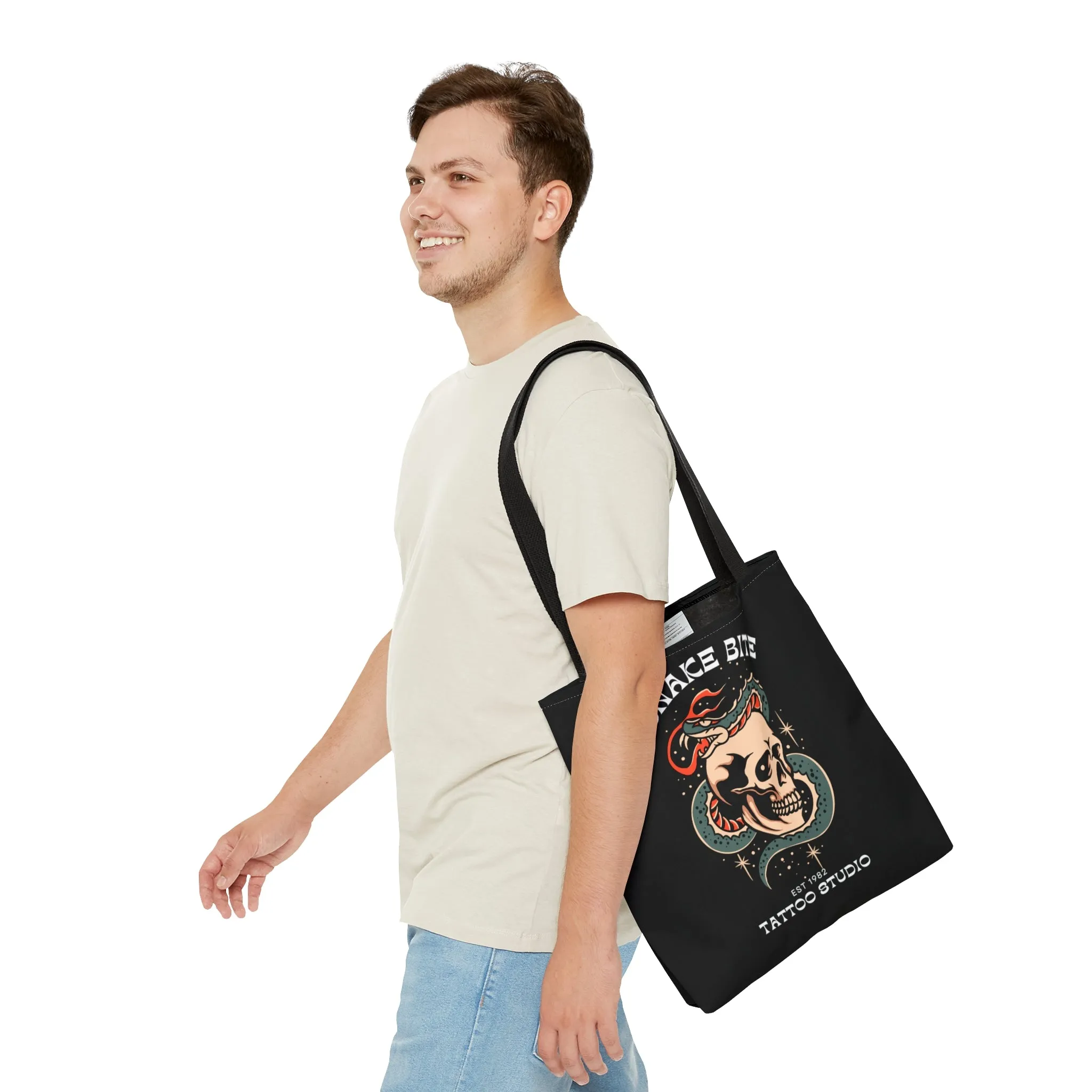 Snake Bite Tattoo Studio Black Tote Bag