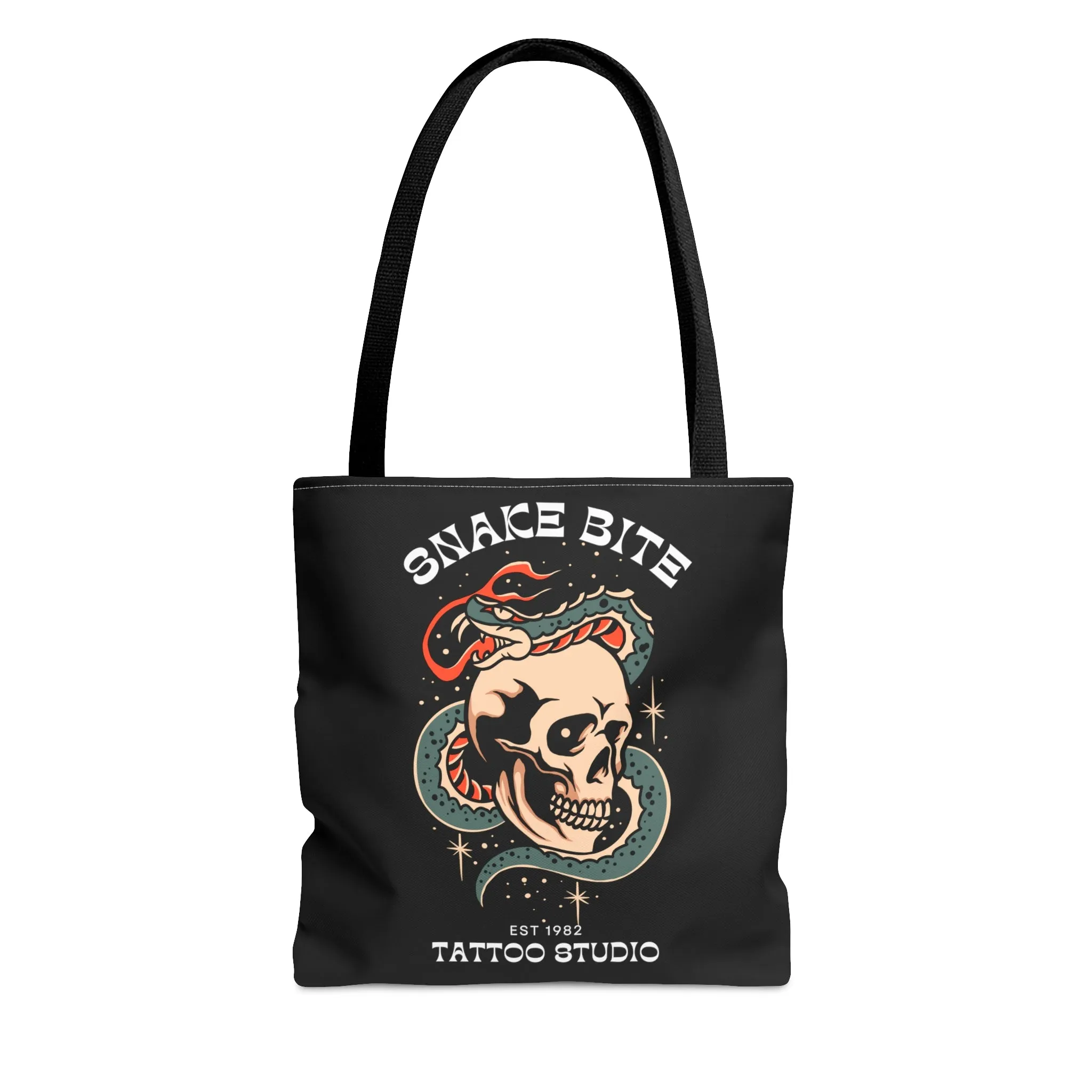 Snake Bite Tattoo Studio Black Tote Bag