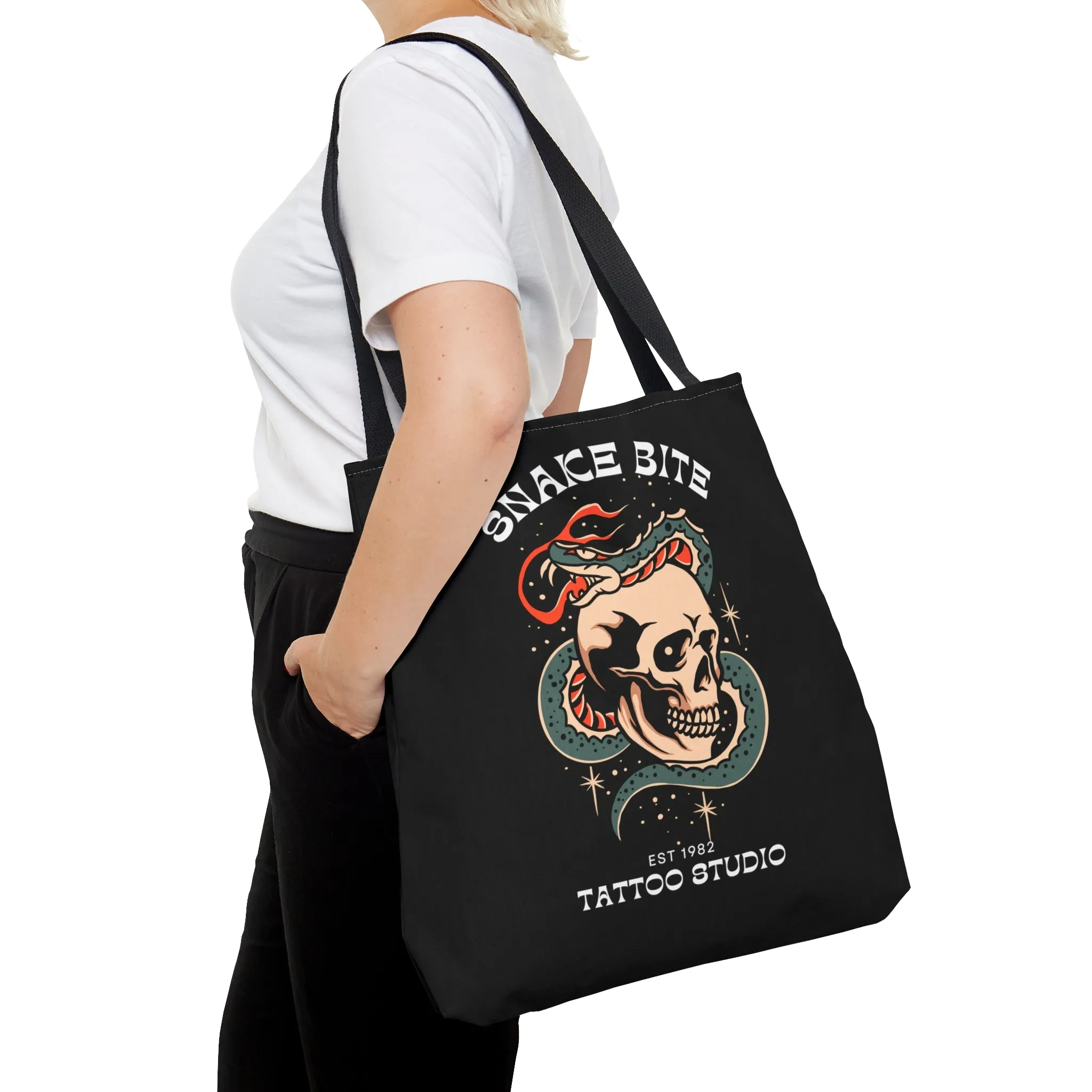 Snake Bite Tattoo Studio Black Tote Bag