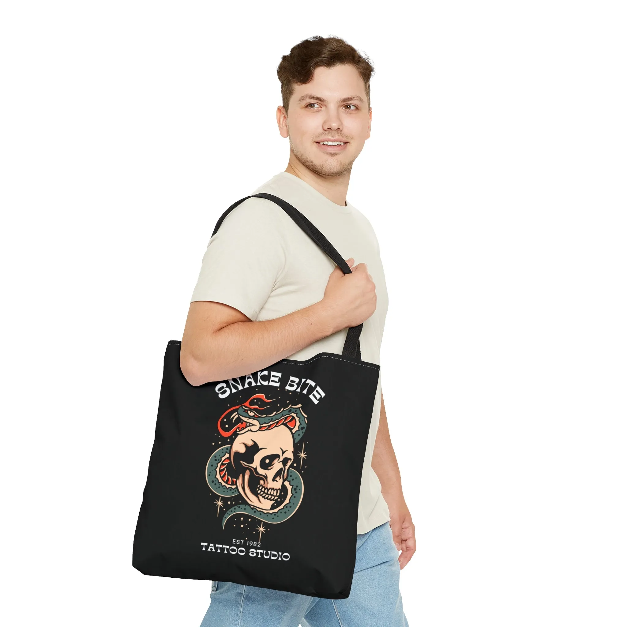 Snake Bite Tattoo Studio Black Tote Bag