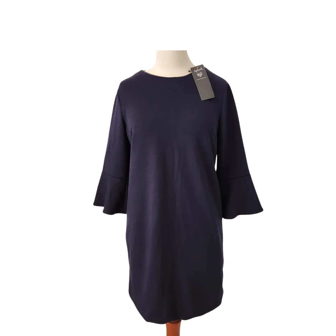 Splash Navy Bell Sleeve Knee Length Dress | Brand New |