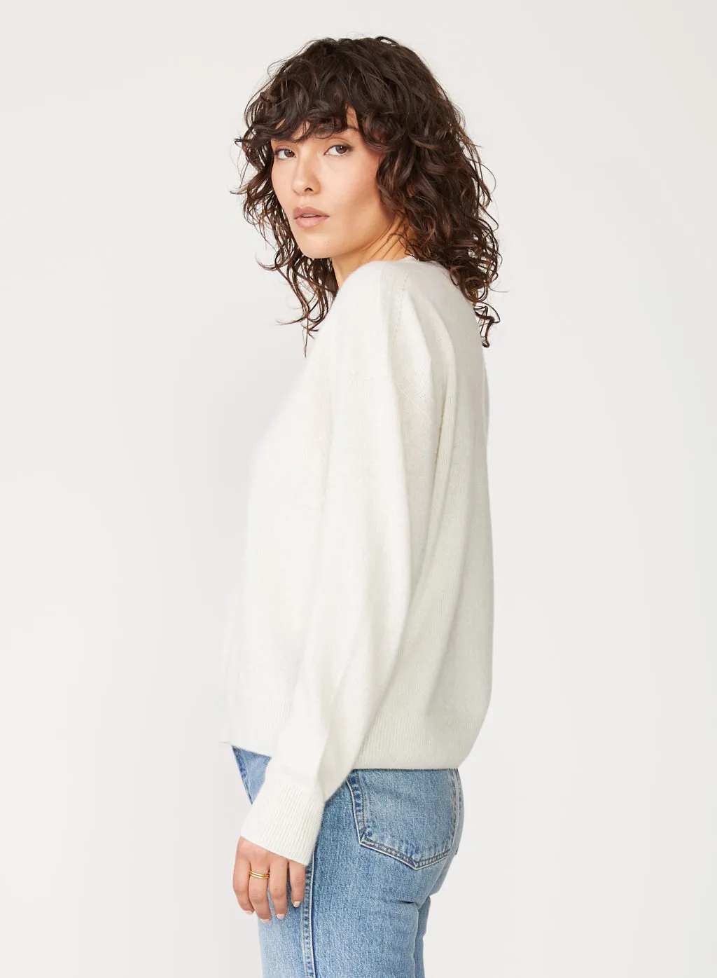 Stateside Brushed Cashmere Crew Sweater in Cream