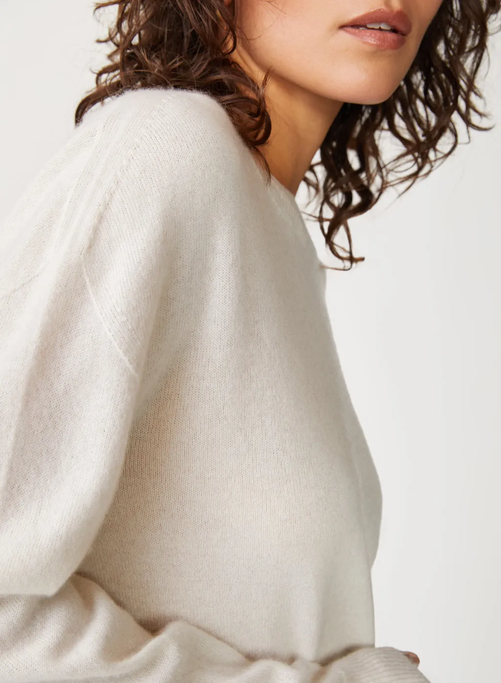 Stateside Brushed Cashmere Crew Sweater in Cream