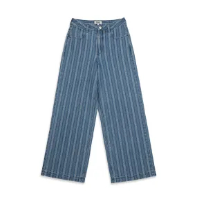 Striped Wide Leg Jeans Mid Indigo Stripe