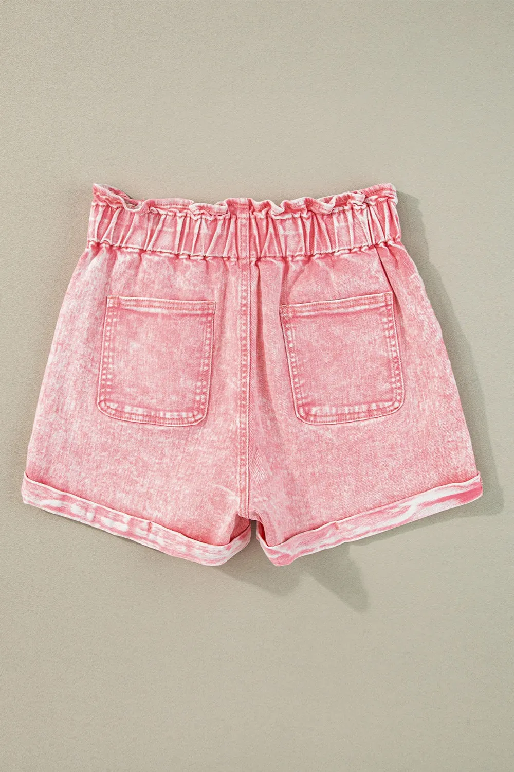 Sunset Vacation Denim-Shorts mit Paperbag-Taille