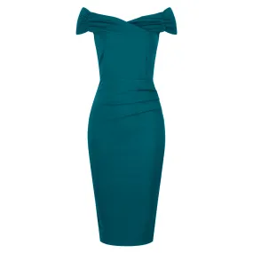 Teal Cap Sleeve Crossover Top Bardot Wiggle Dress