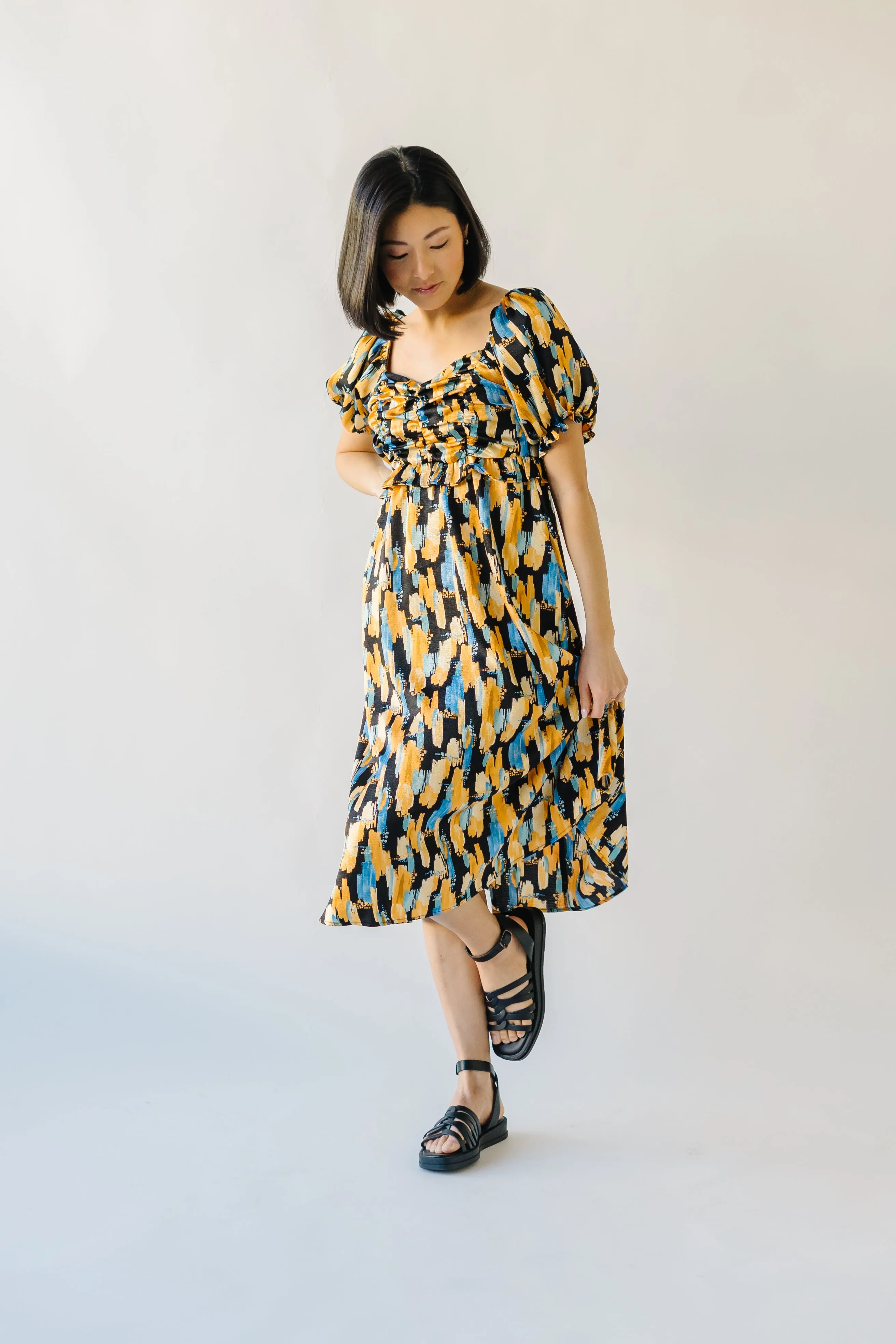 The Shields Abstract Midi Dress in Black Multi