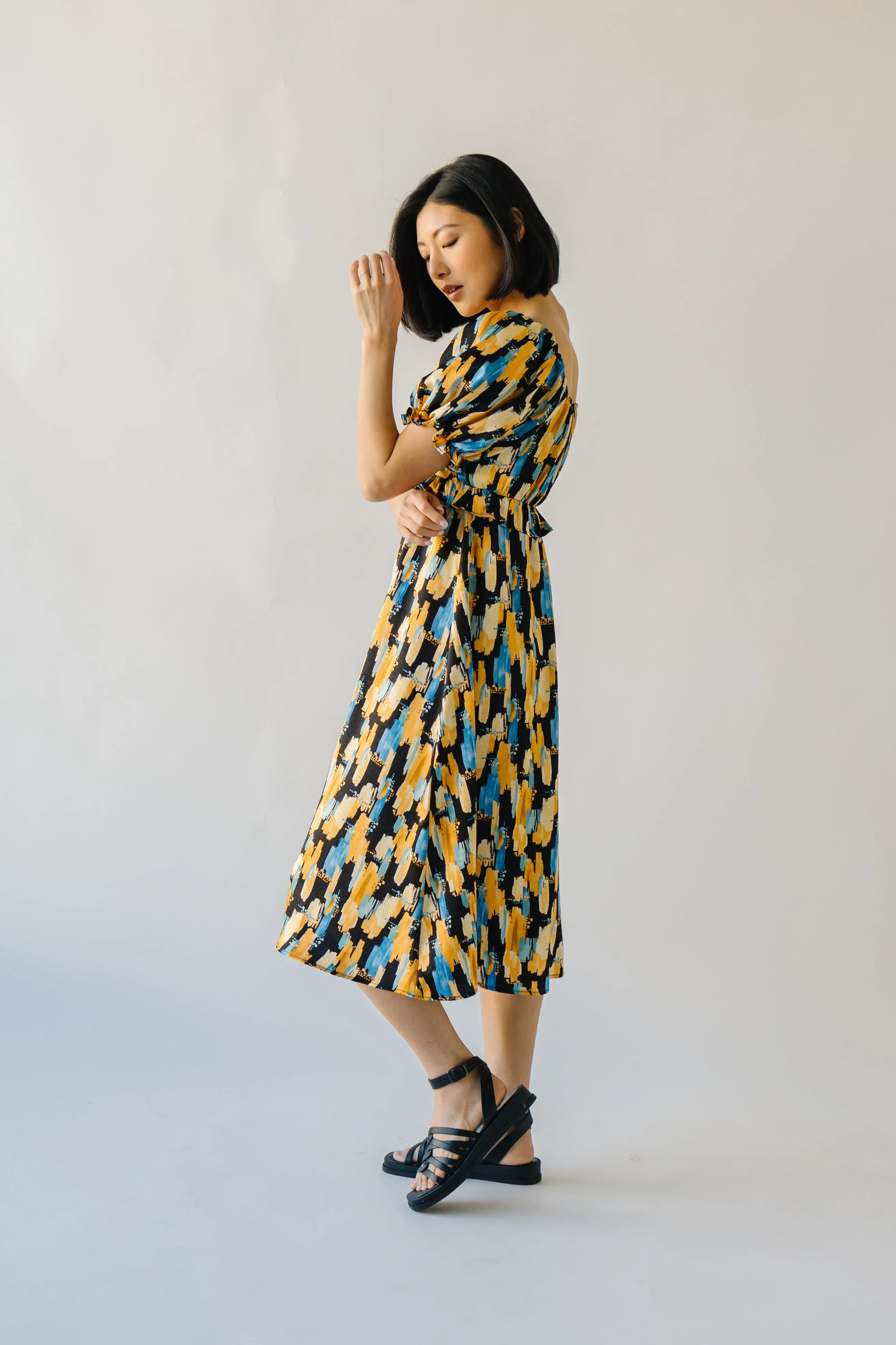 The Shields Abstract Midi Dress in Black Multi