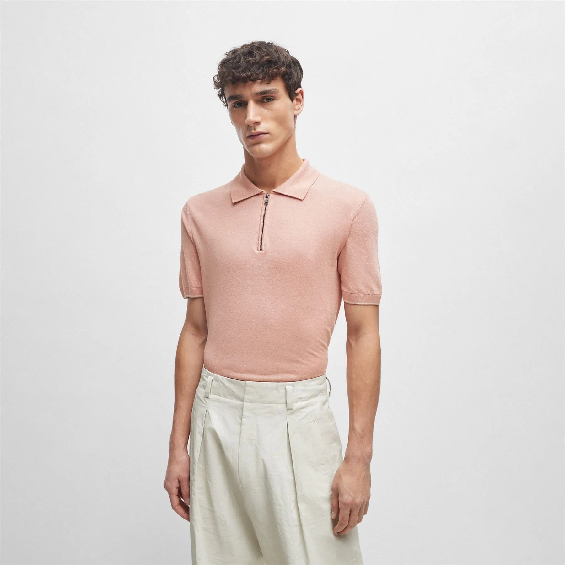 Trieste Regular Fit Linen Polo Open Pink - SU24