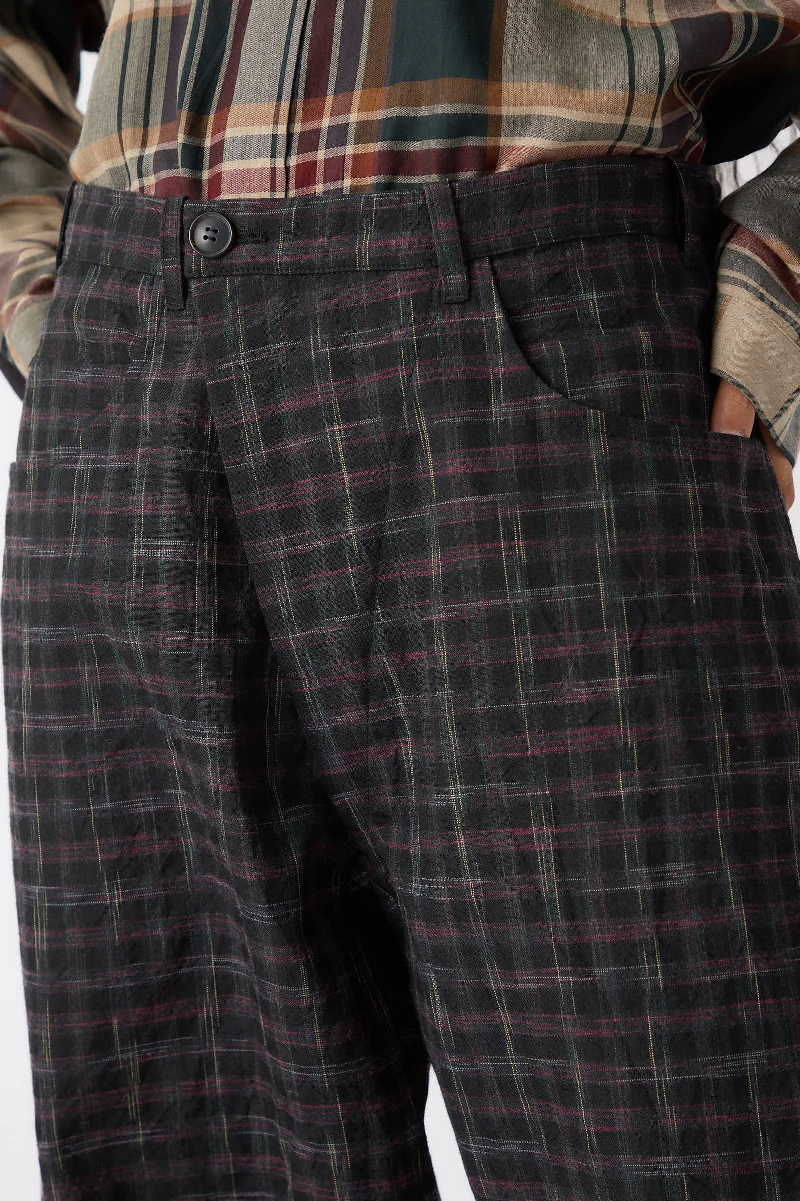 Tumbled Wool Check Trouser in Kasuri