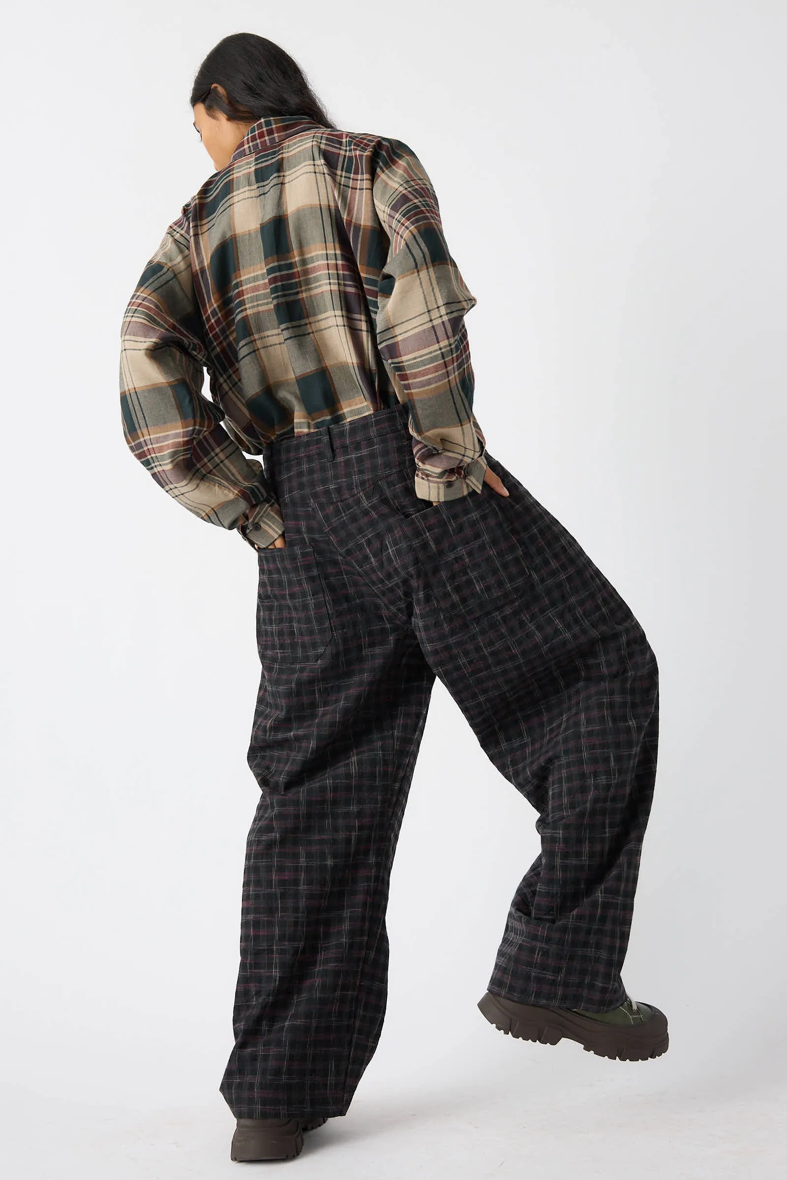 Tumbled Wool Check Trouser in Kasuri