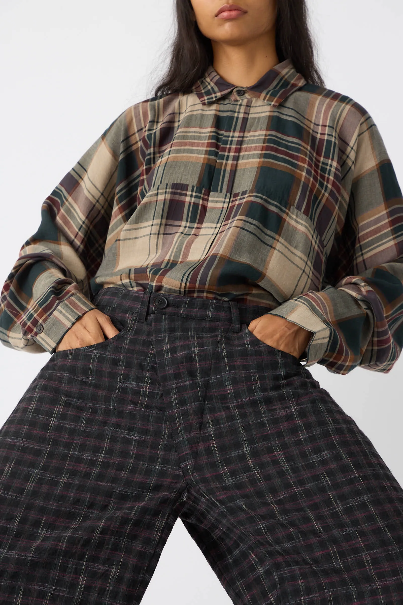 Tumbled Wool Check Trouser in Kasuri