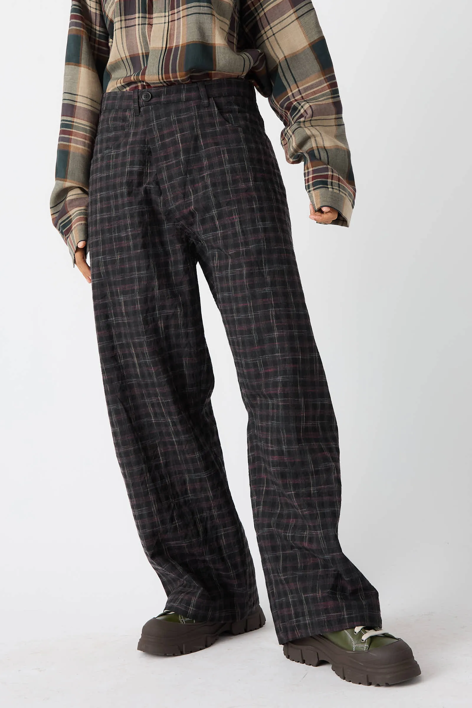 Tumbled Wool Check Trouser in Kasuri