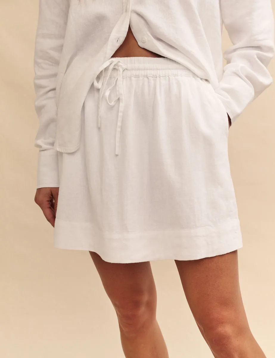 White Linen-blend Mini Skirt