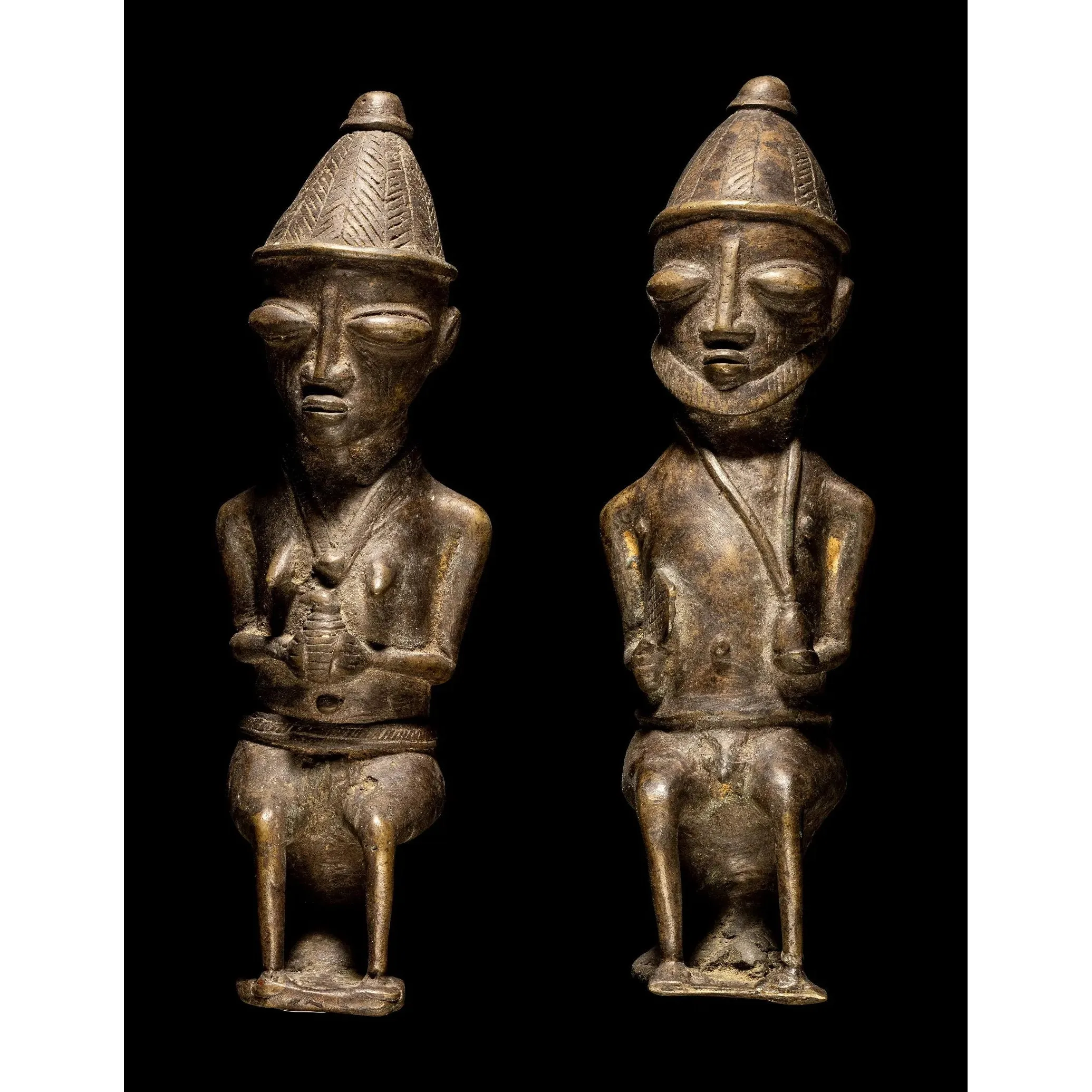 Yoruba Ogboni Male and Female Seated Figures PAIR, Nigeria #854, 857 PAIR